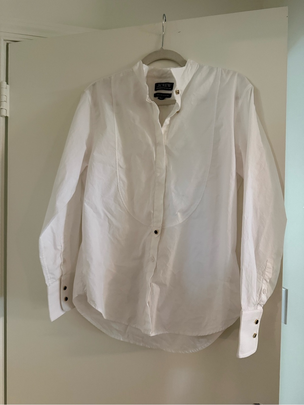 J. Crew White Tuxedo Style Button-Down Long-Sleeve Shirt